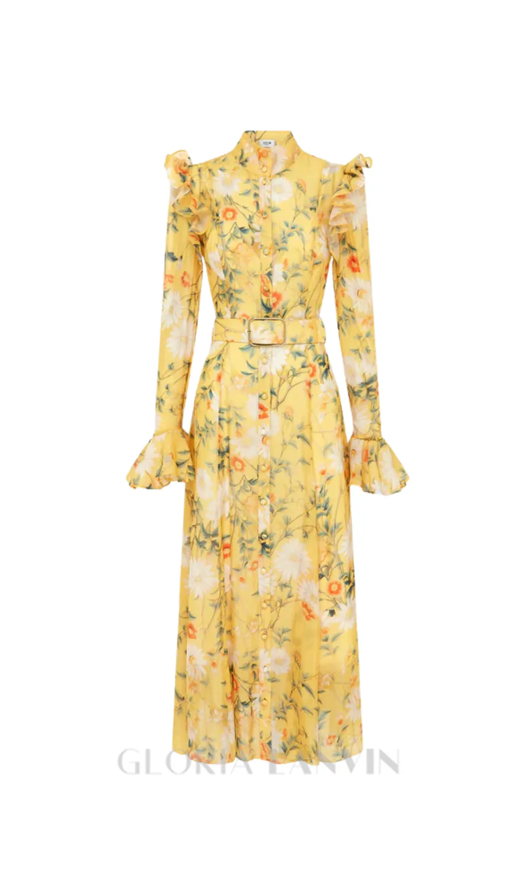 Daisy Print Butterfly Sleeve Midi Dress in yellow Gloria Lanvin
