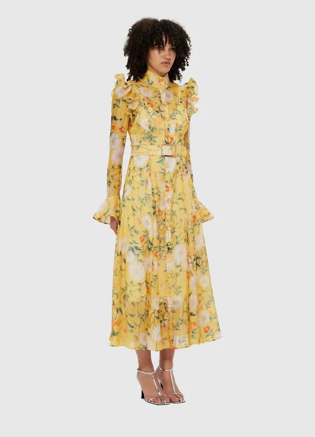 Daisy Print Butterfly Sleeve Midi Dress in yellow Gloria Lanvin