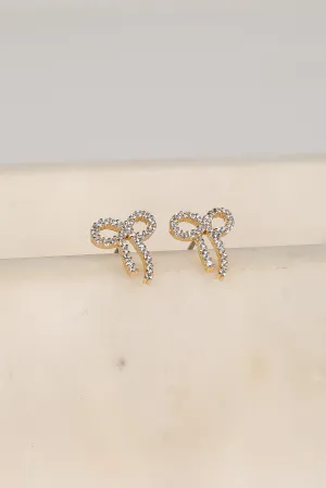 Daniella Gold Rhinestone Bow Earrings