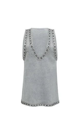 Daphn blue crystal sleeveless denim mini dress Gloria Lanvin