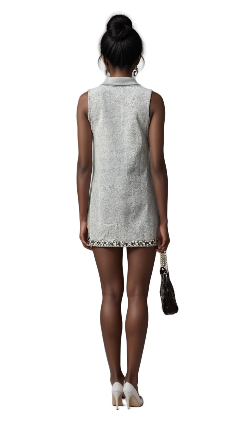 Daphn blue crystal sleeveless denim mini dress Gloria Lanvin