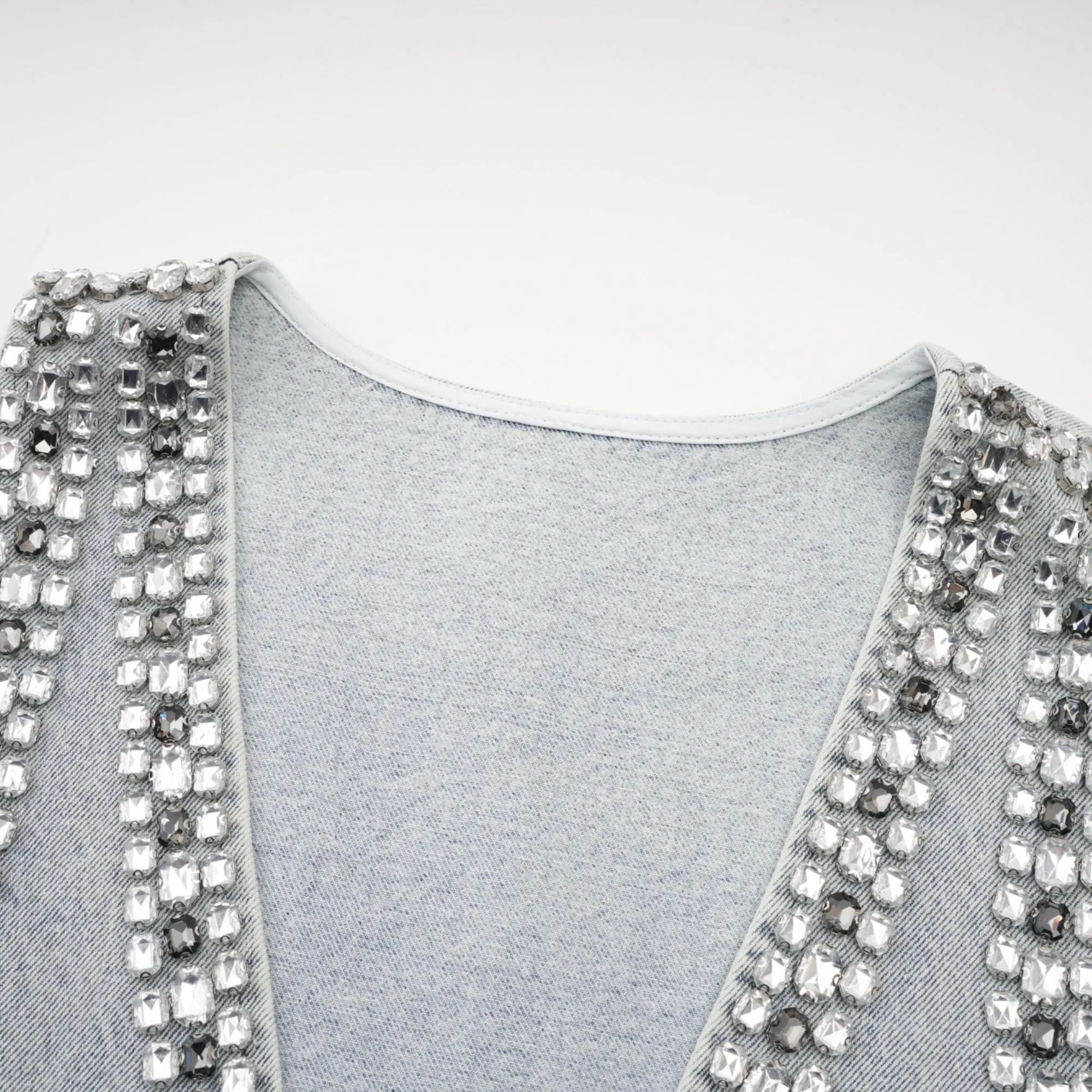 Daphn blue crystal sleeveless denim mini dress Gloria Lanvin