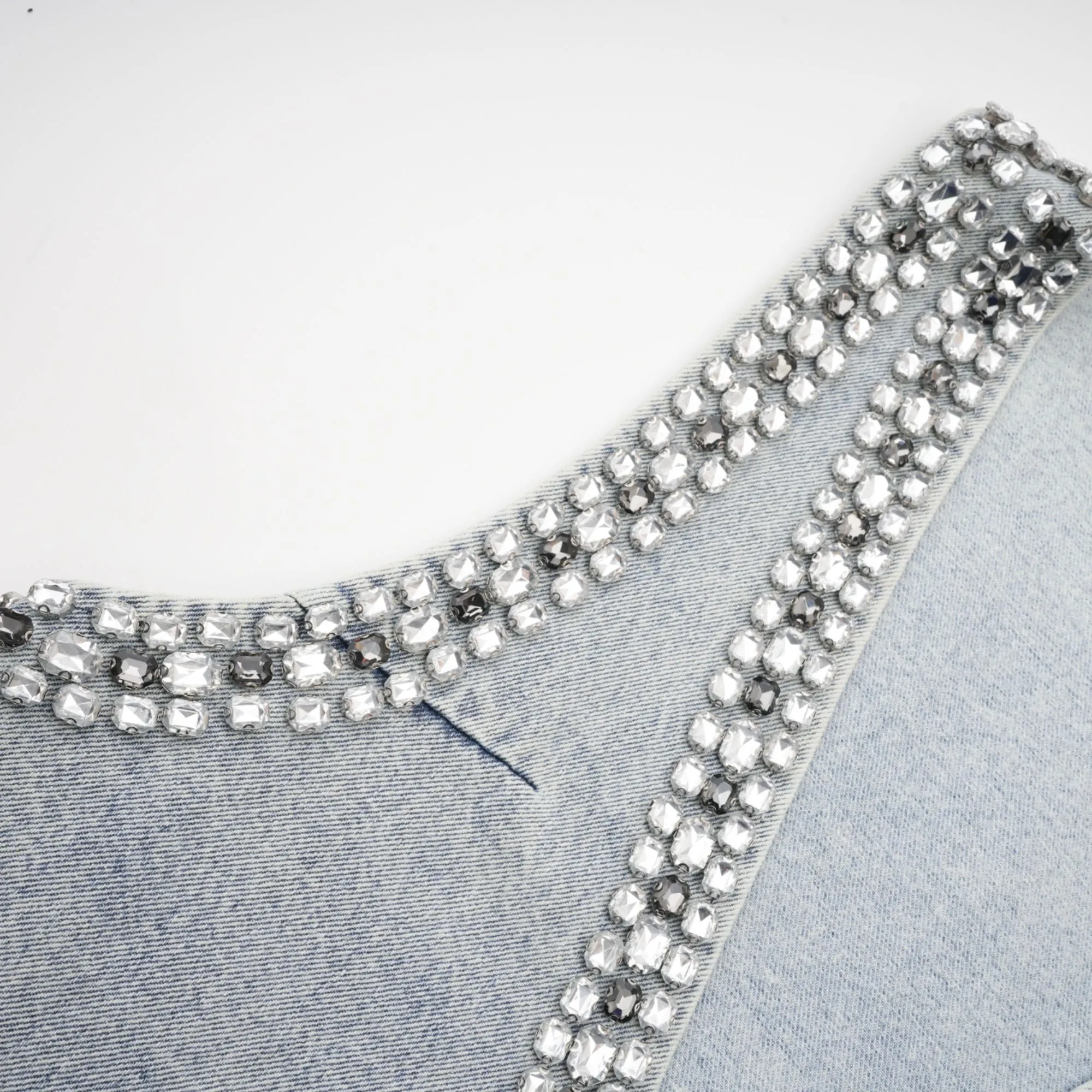 Daphn blue crystal sleeveless denim mini dress Gloria Lanvin