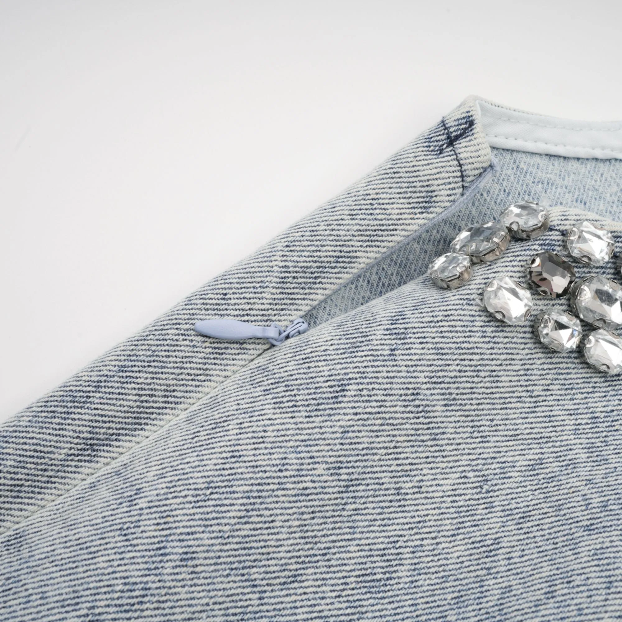 Daphn blue crystal sleeveless denim mini dress Gloria Lanvin