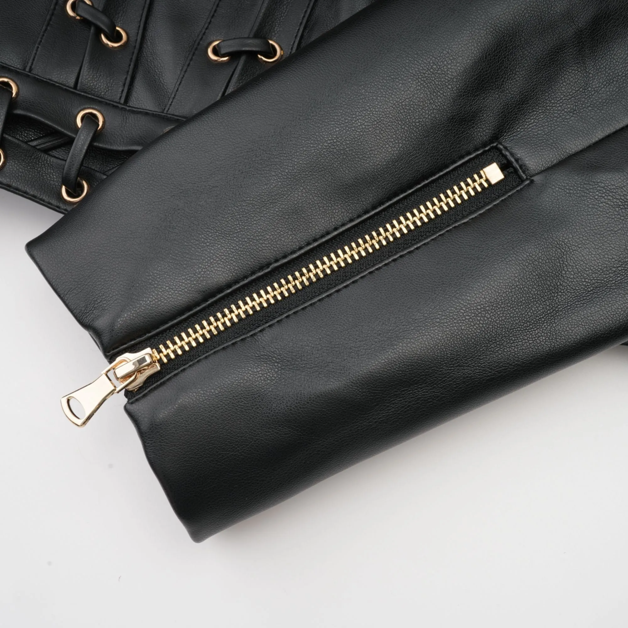 Daphn eyelet-embellished leather jacket & skirt matching set Gloria Lanvin
