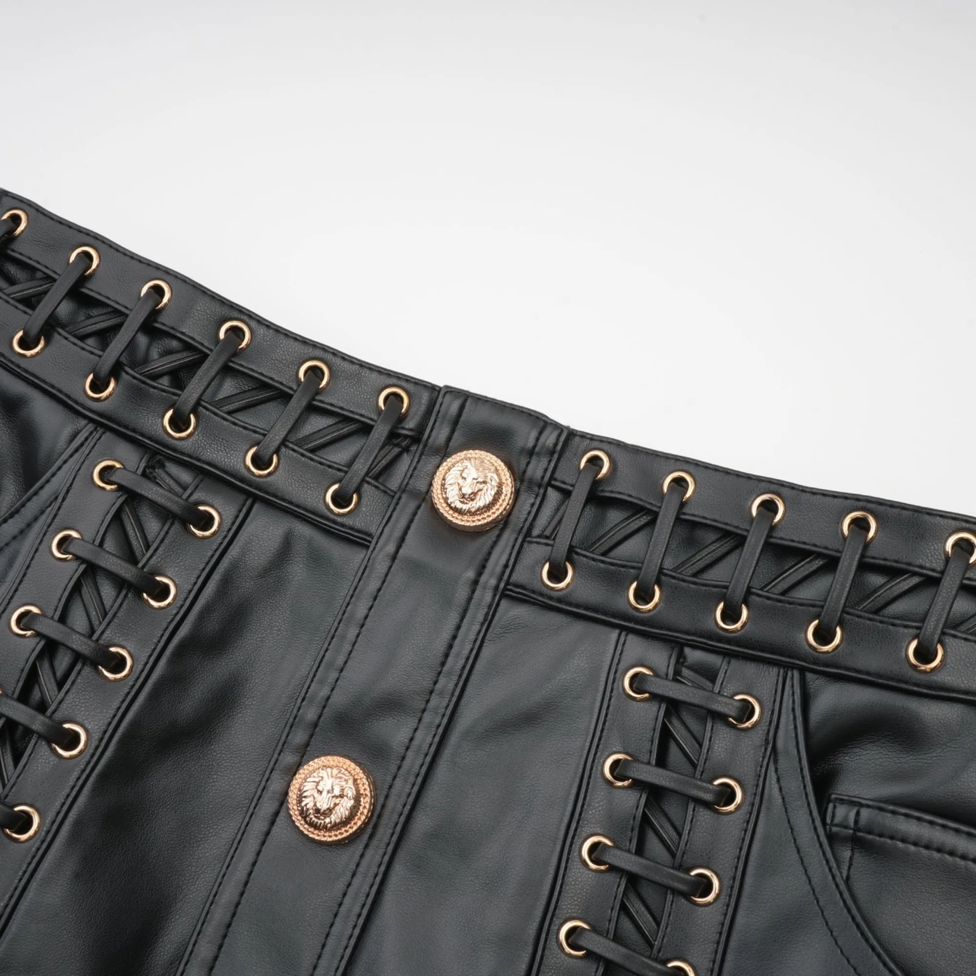 Daphn eyelet-embellished leather jacket & skirt matching set Gloria Lanvin