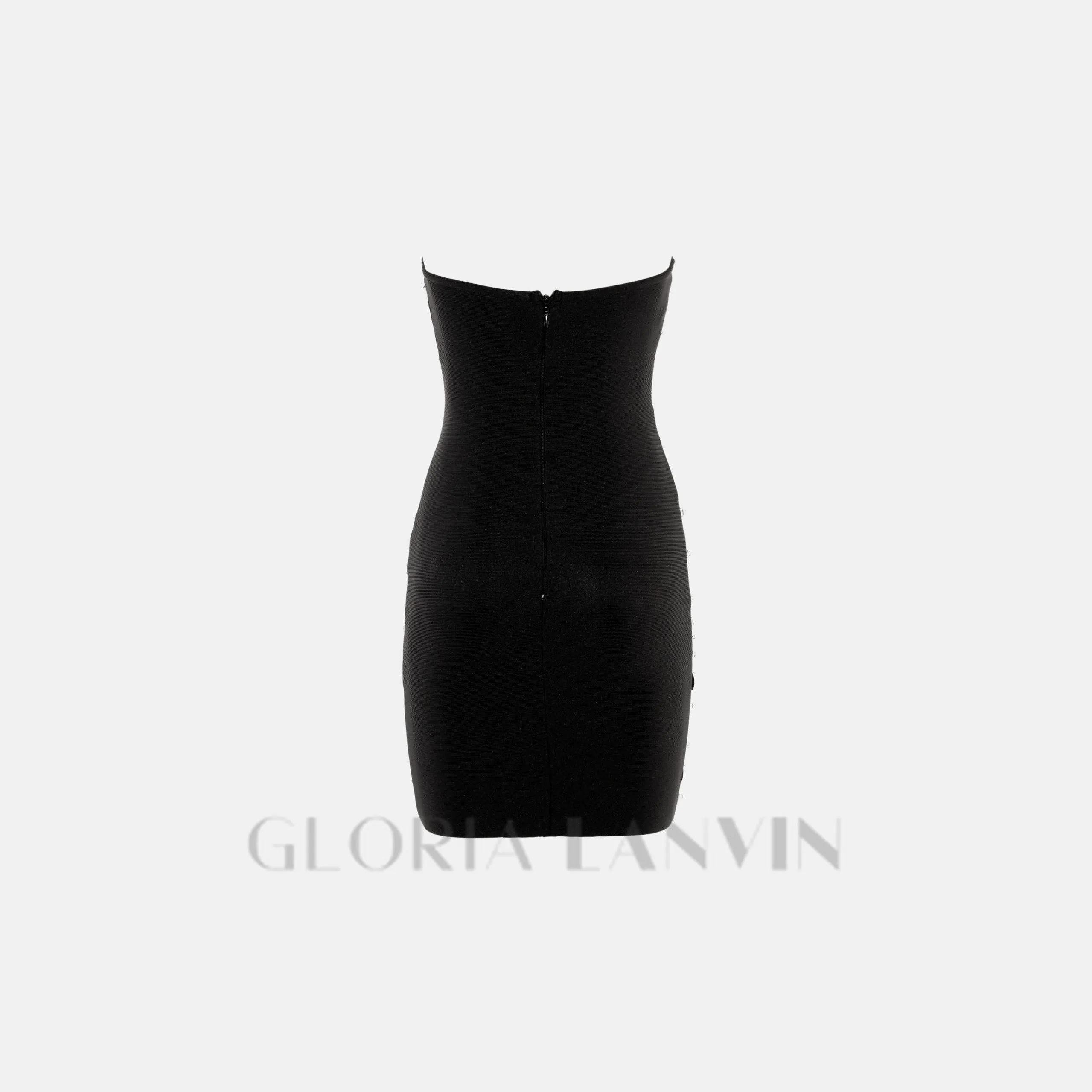DAPHNE BLACK CRYSTAL EMBELLISHED STRAPLESS MINI DRESS Gloria Lanvin