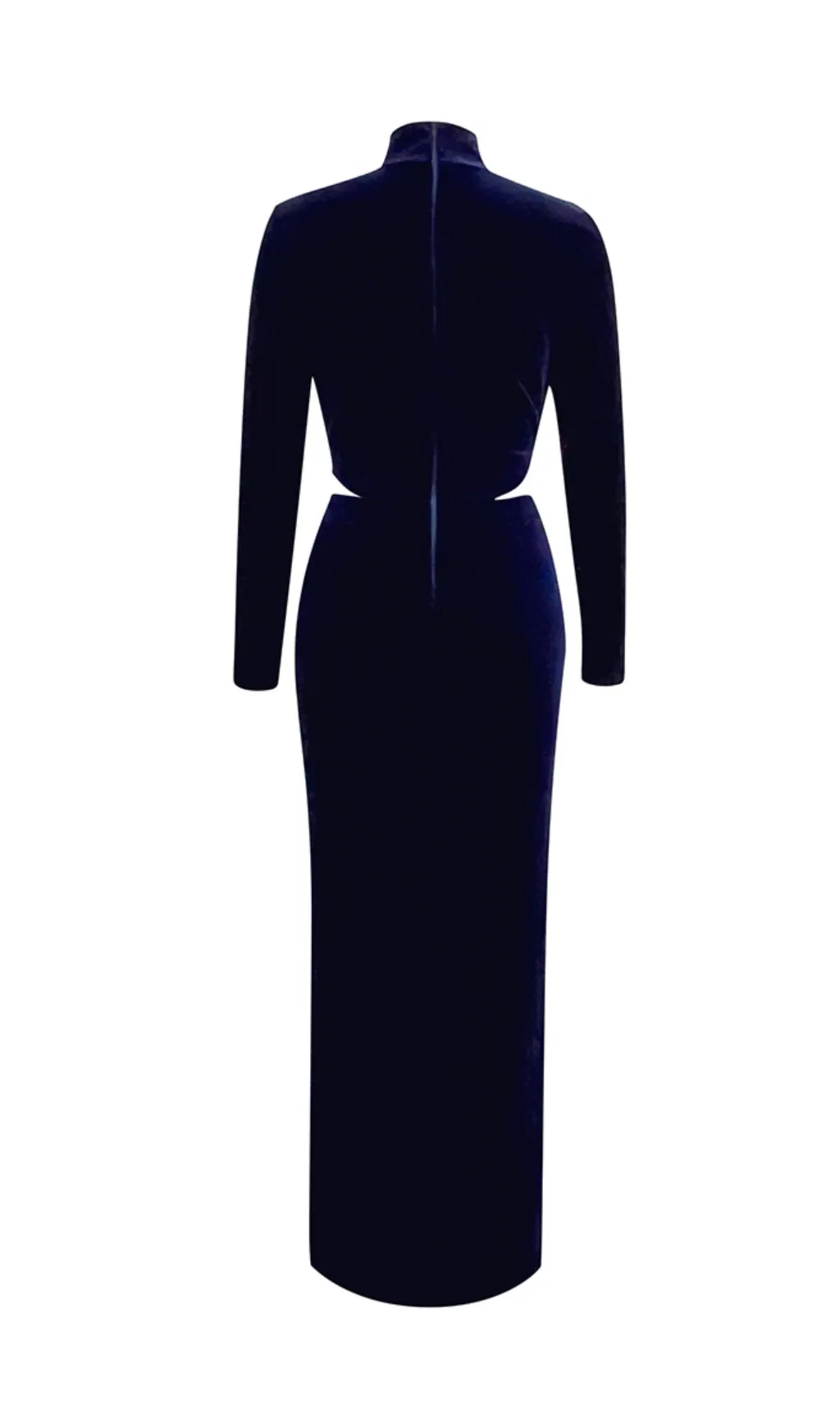 DARK BLUE HALF-HIGH COLLAR LONG-SLEEVED HOLLOW TIGHT SLIT MAXI DRESS Gloria Lanvin