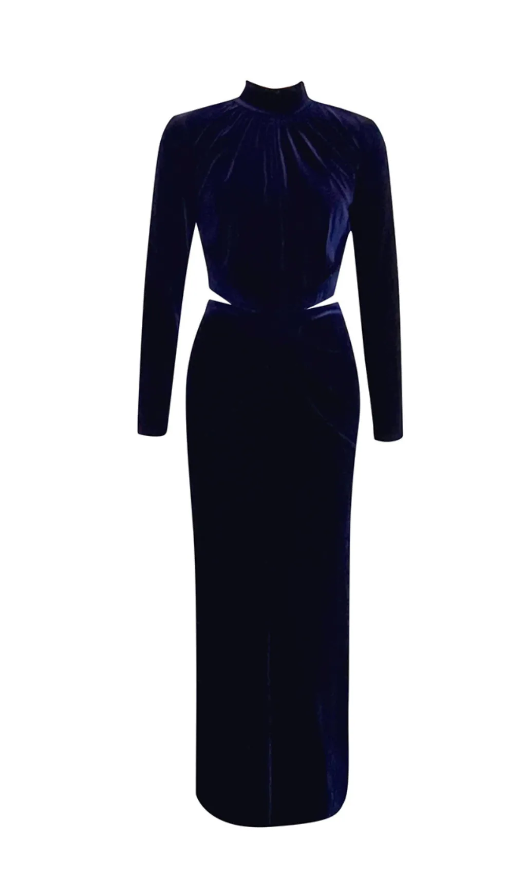 DARK BLUE HALF-HIGH COLLAR LONG-SLEEVED HOLLOW TIGHT SLIT MAXI DRESS Gloria Lanvin