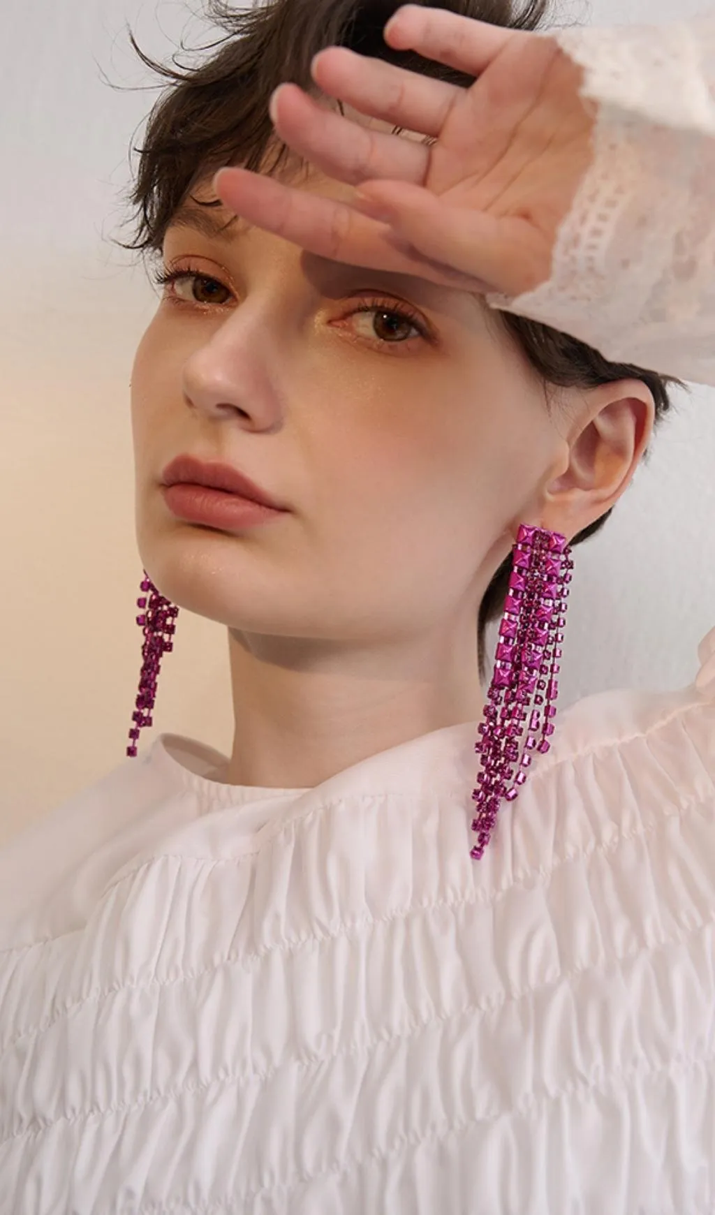 Dark Violet Rhinestone Tassel Earrings Gloria Lanvin