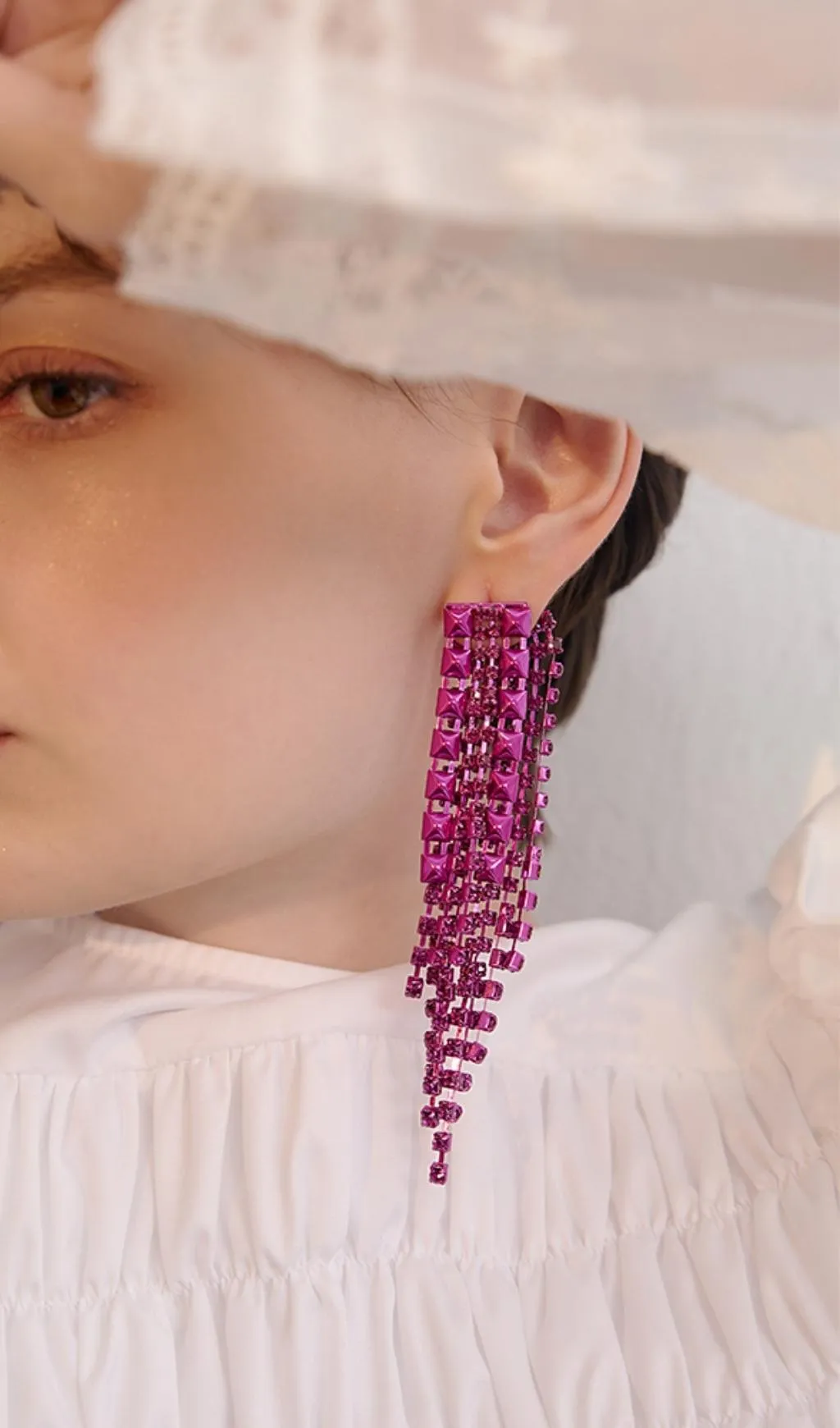 Dark Violet Rhinestone Tassel Earrings Gloria Lanvin