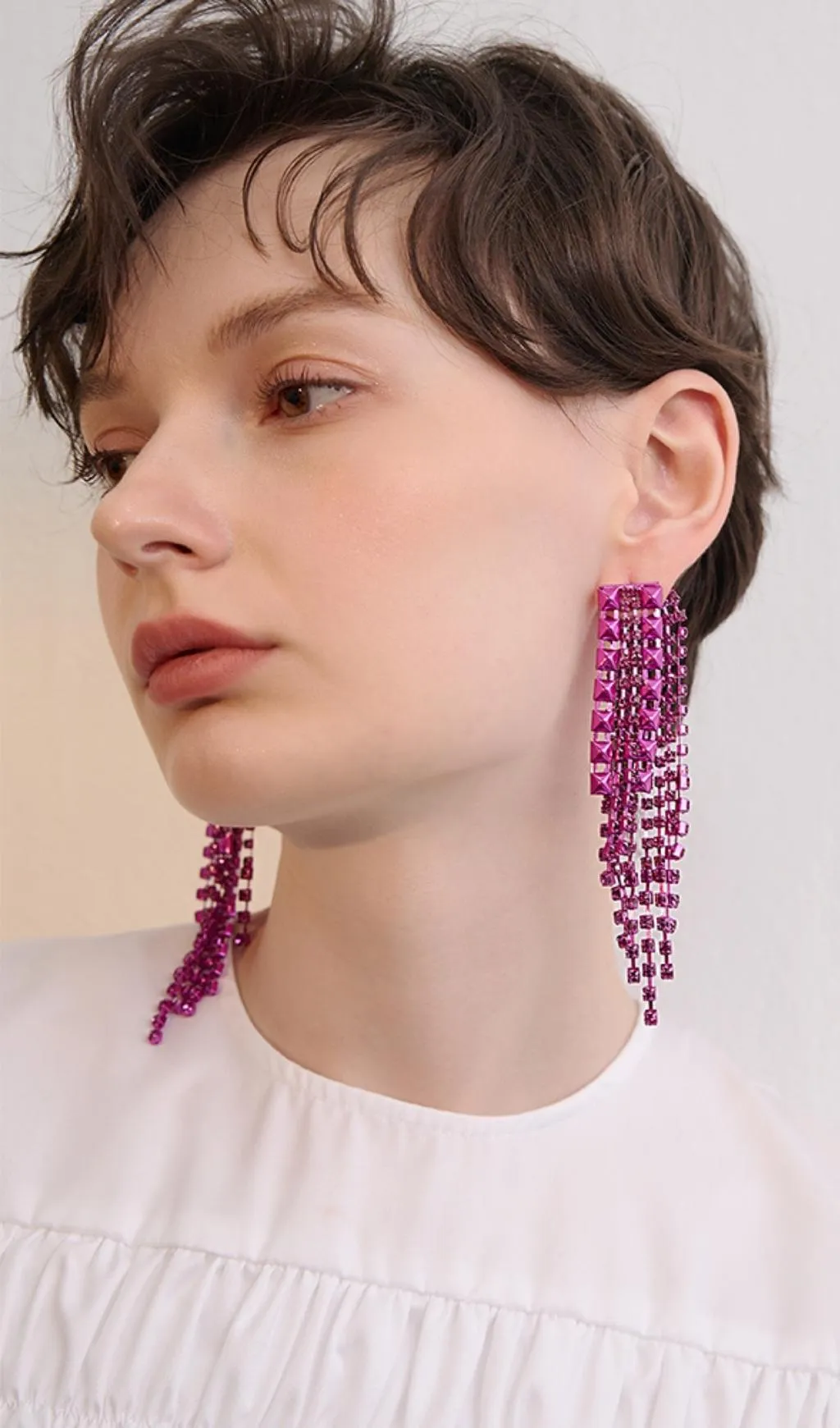 Dark Violet Rhinestone Tassel Earrings Gloria Lanvin
