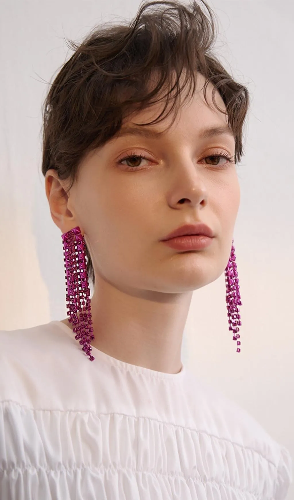Dark Violet Rhinestone Tassel Earrings Gloria Lanvin