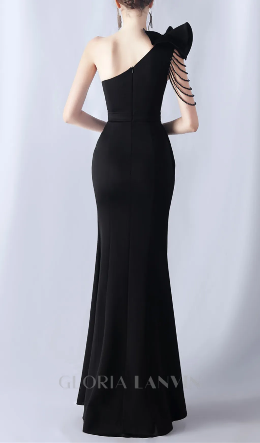 DEBBY BLACK ONE SHOULDER FLOWER CUT OUT SLIT MAXI DRESS Gloria Lanvin