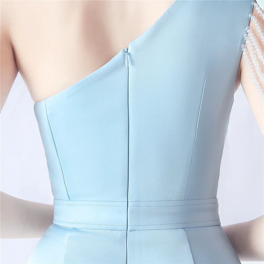 DEBBY BLUE ONE SHOULDER FLOWER CUT OUT SLIT MAXI DRESS Gloria Lanvin