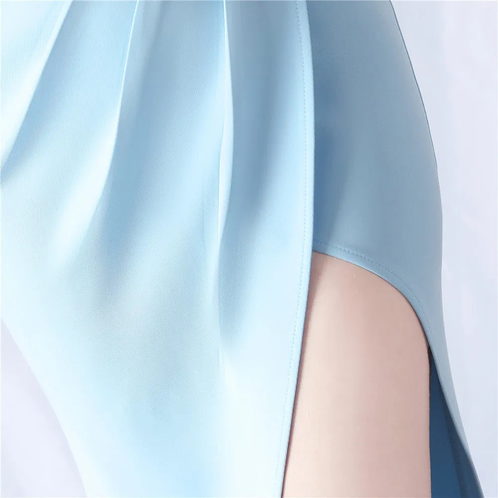DEBBY BLUE ONE SHOULDER FLOWER CUT OUT SLIT MAXI DRESS Gloria Lanvin