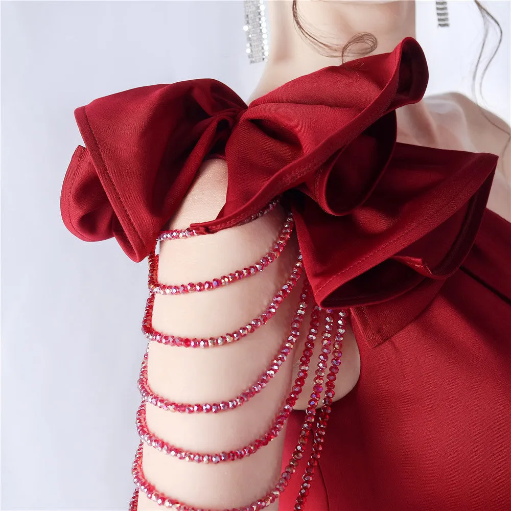 DEBBY RED ONE SHOULDER FLOWER CUT OUT SLIT MAXI DRESS Gloria Lanvin