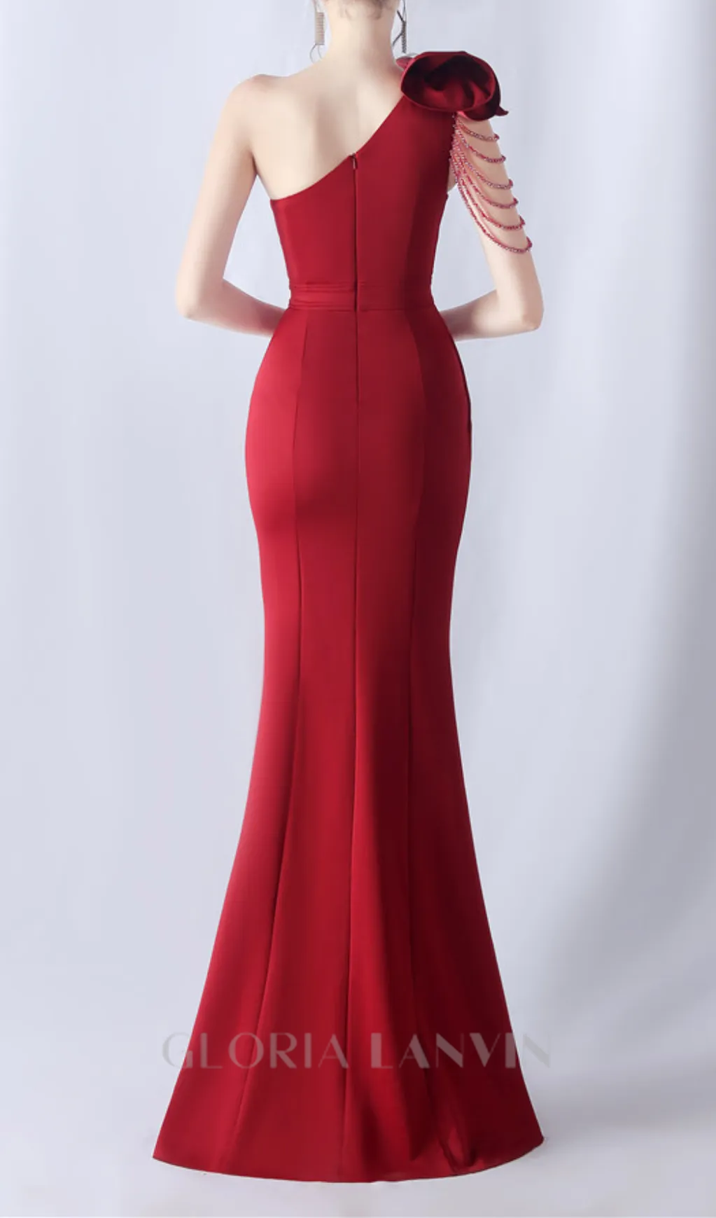 DEBBY RED ONE SHOULDER FLOWER CUT OUT SLIT MAXI DRESS Gloria Lanvin