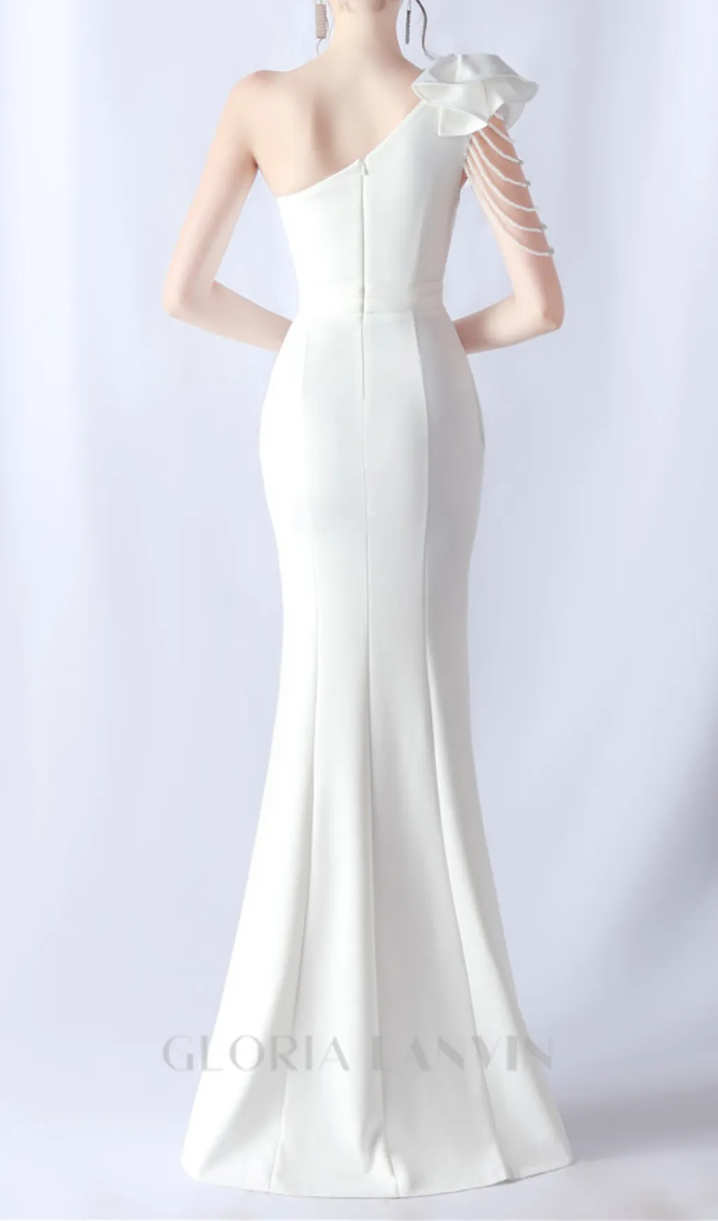 DEBBY WHITE ONE SHOULDER FLOWER CUT OUT SLIT MAXI DRESS Gloria Lanvin
