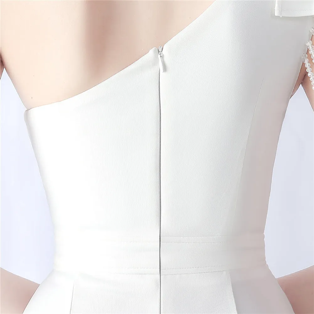 DEBBY WHITE ONE SHOULDER FLOWER CUT OUT SLIT MAXI DRESS Gloria Lanvin