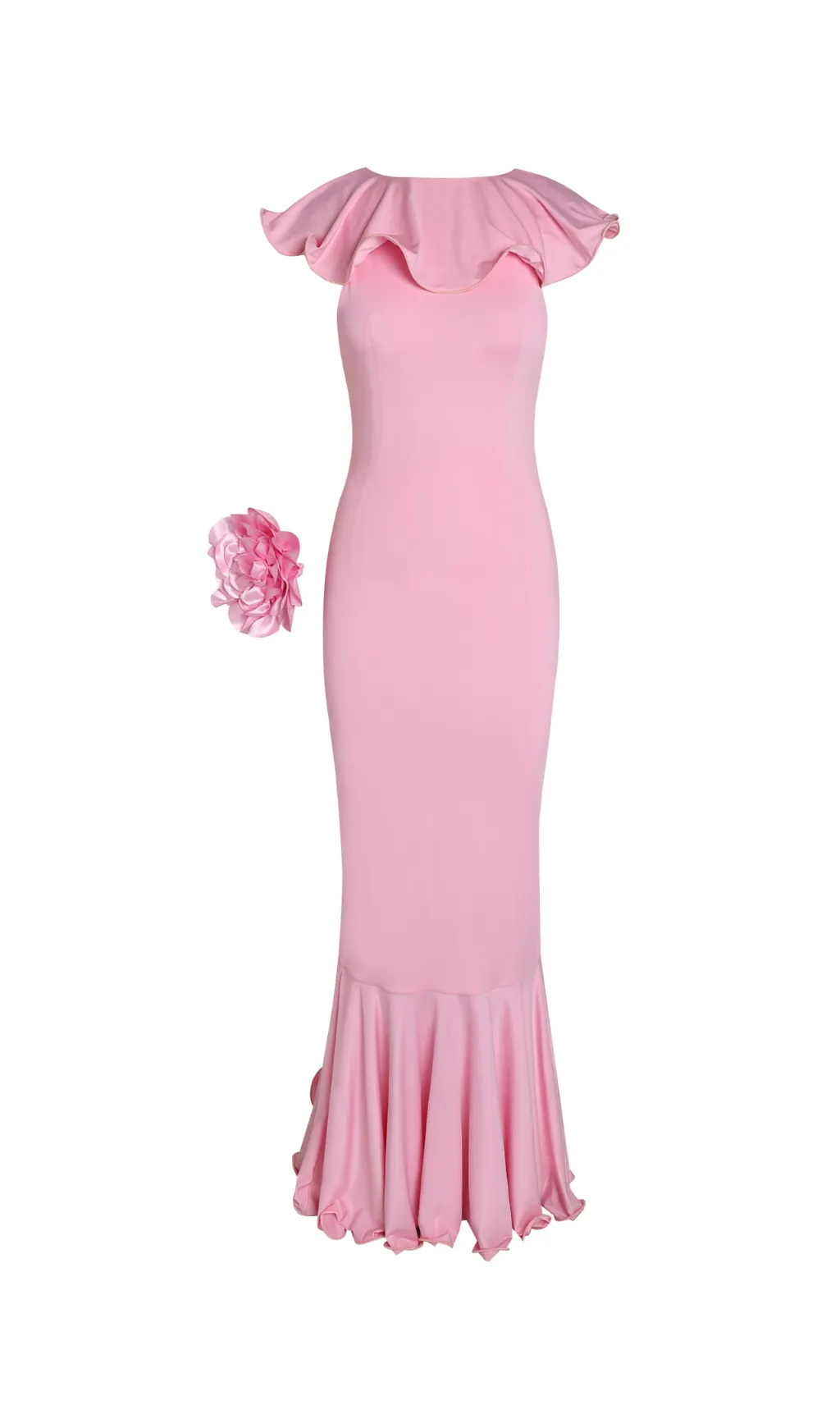 DEEP V-NECK RUFFLED FLORAL EMBELLISHED MAXI DRESS Gloria Lanvin
