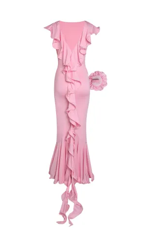 DEEP V-NECK RUFFLED FLORAL EMBELLISHED MAXI DRESS Gloria Lanvin