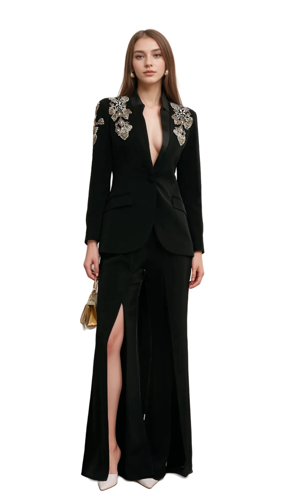 Delphine black embellished jacket & trousers matching set Gloria Lanvin