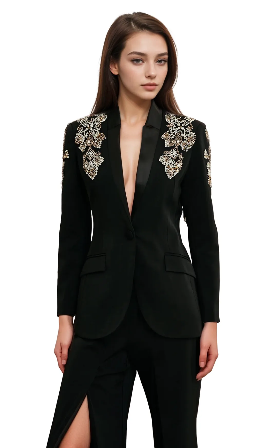 Delphine black embellished jacket & trousers matching set Gloria Lanvin