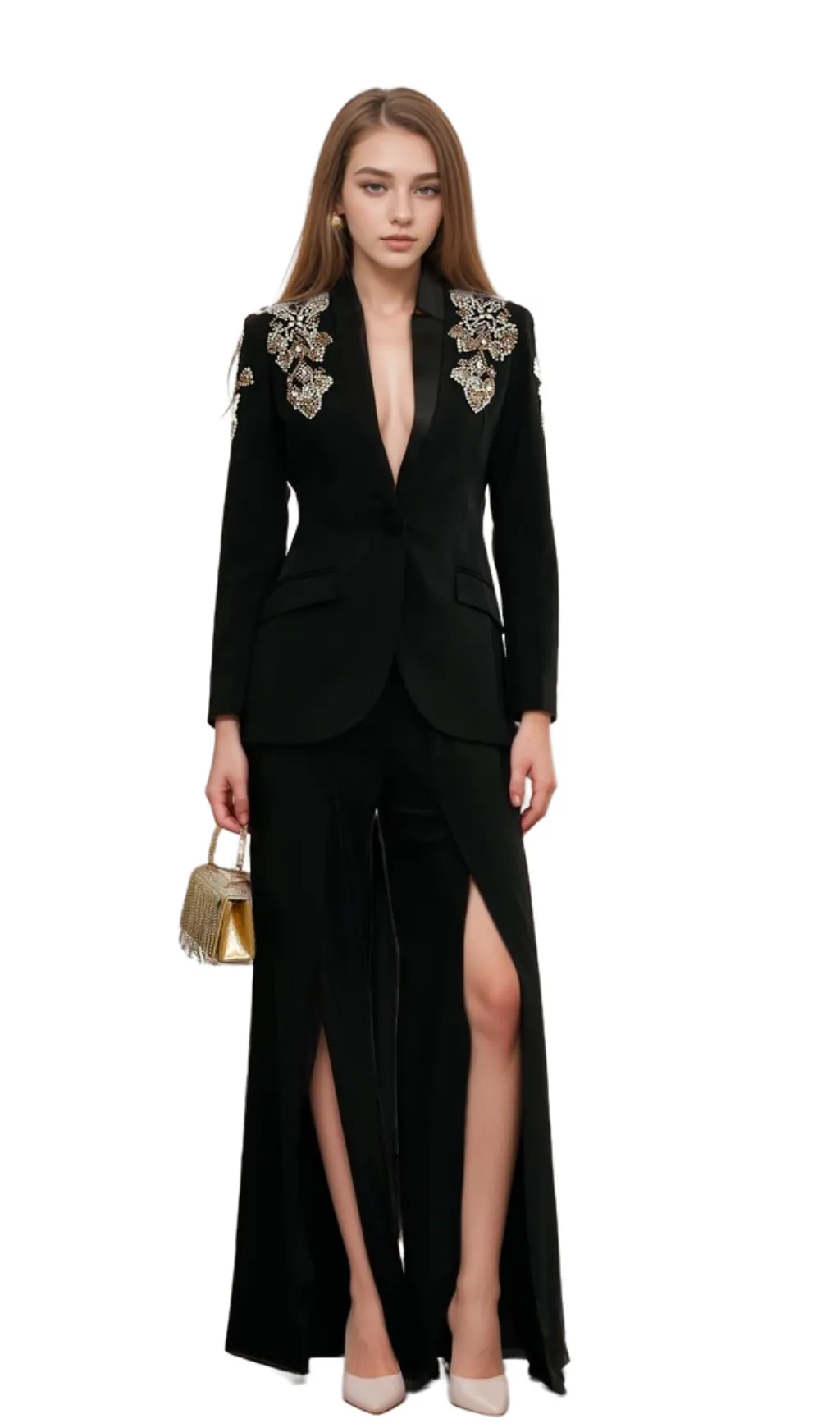 Delphine black embellished jacket & trousers matching set Gloria Lanvin