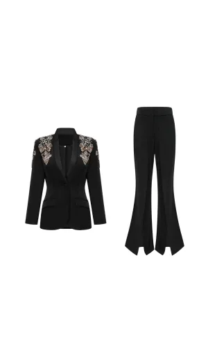 Delphine black embellished jacket & trousers matching set Gloria Lanvin
