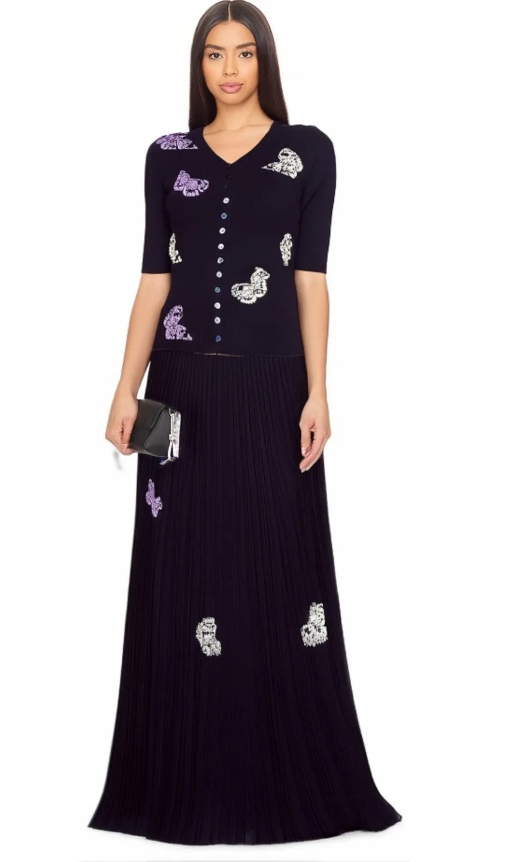 Delphine butterfly ribbed-knit top & skirt matching set Gloria Lanvin