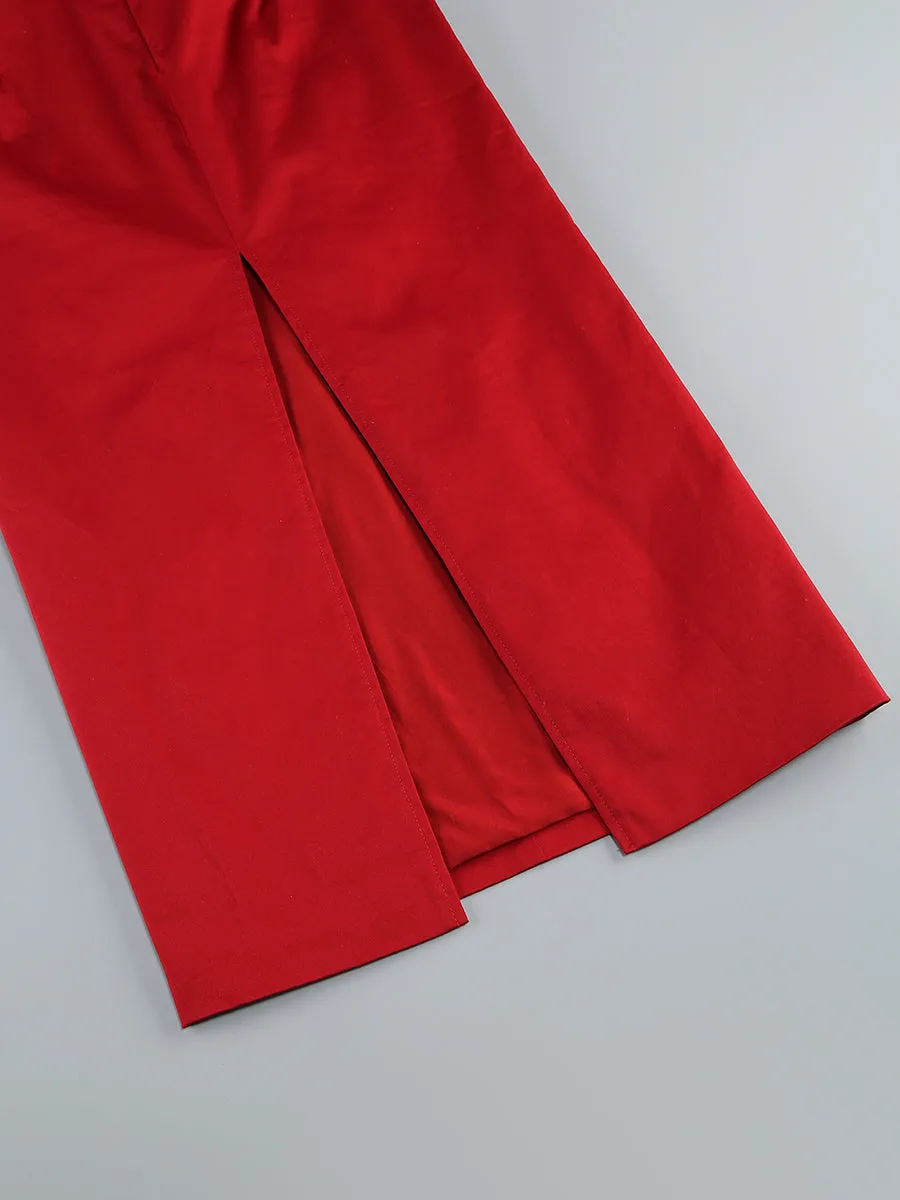 demi bow strapless midi dress in merlot Gloria Lanvin