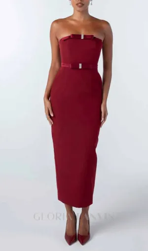 demi bow strapless midi dress in merlot Gloria Lanvin