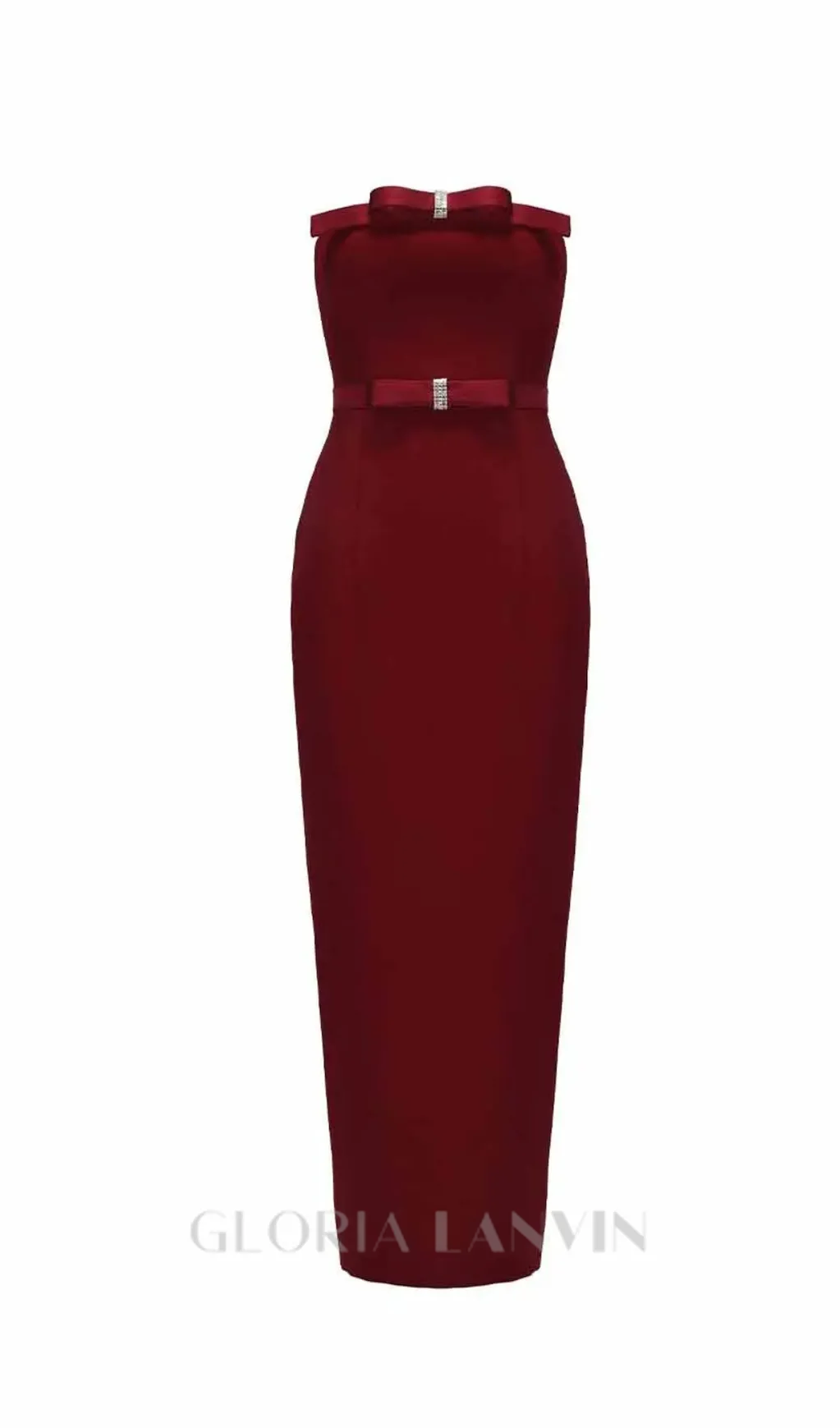 demi bow strapless midi dress in merlot Gloria Lanvin