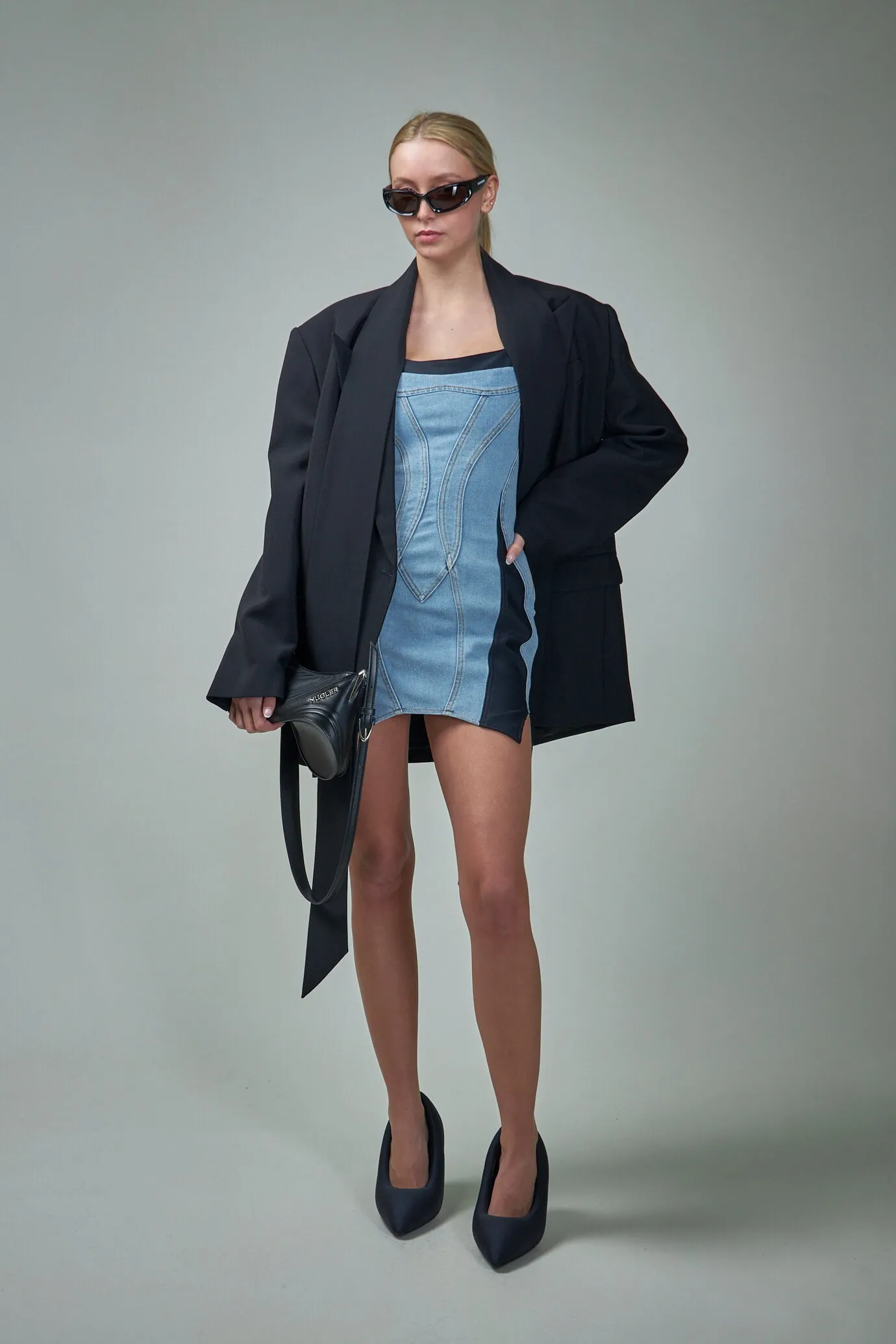DENIM JERSEY BODYCON MINI DRESS IN BLUE Gloria Lanvin
