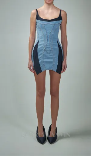 DENIM JERSEY BODYCON MINI DRESS IN BLUE Gloria Lanvin