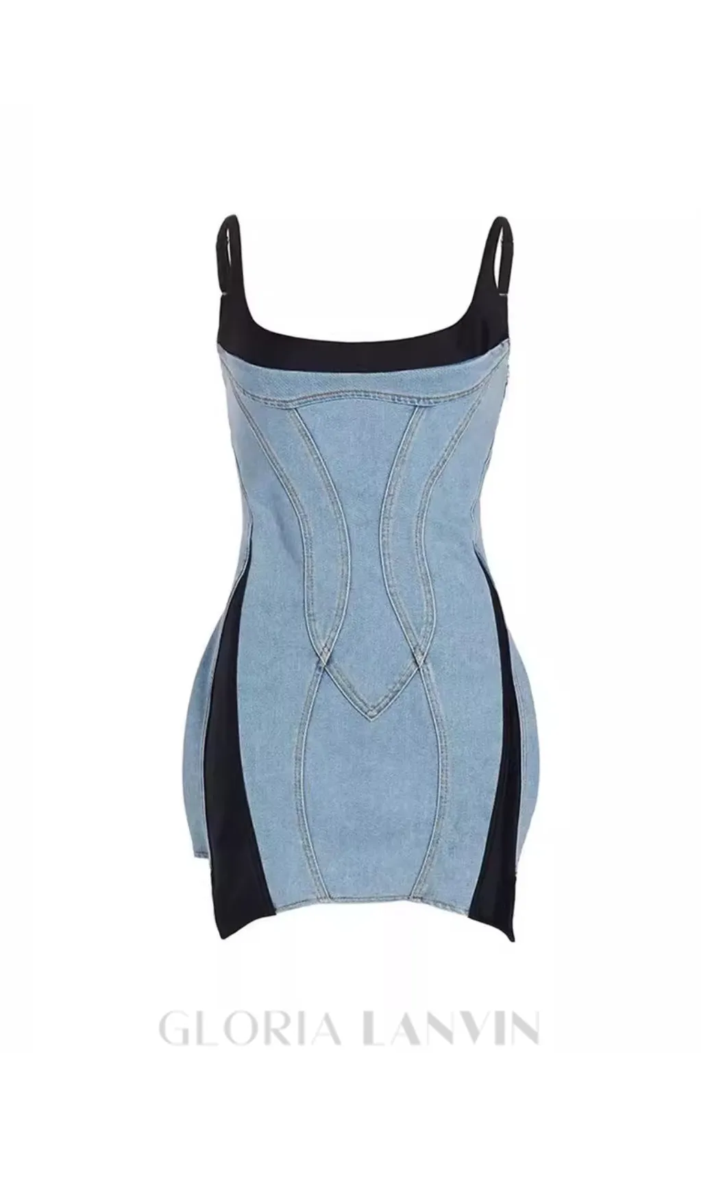 DENIM JERSEY BODYCON MINI DRESS IN BLUE Gloria Lanvin