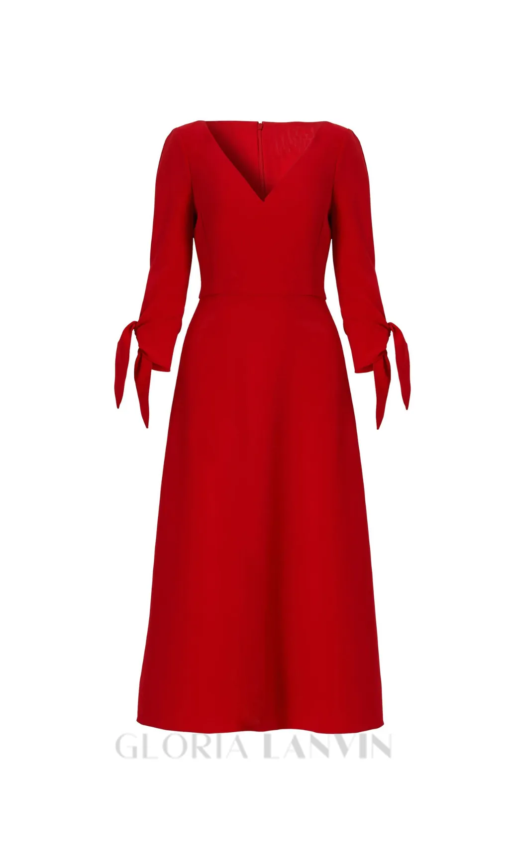 DENISE V-NECK LACE UP MIDI DRESS IN RED Gloria Lanvin