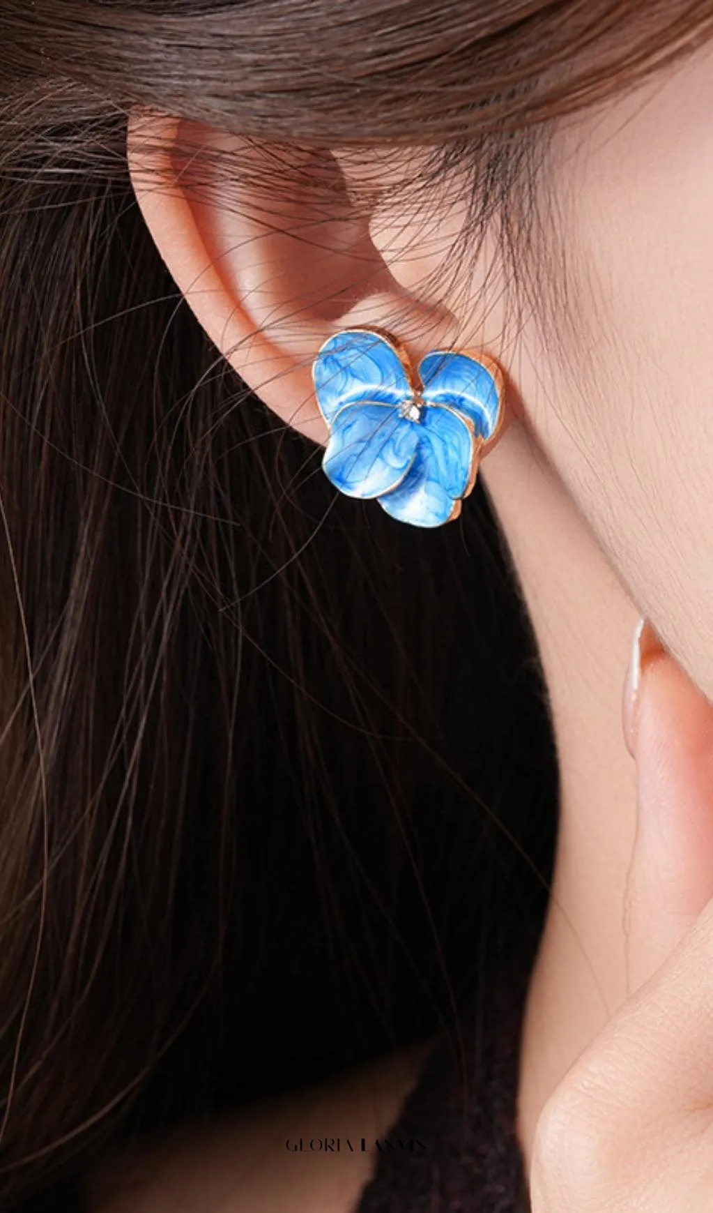 Derick Blue Flower Earrings Gloria Lanvin