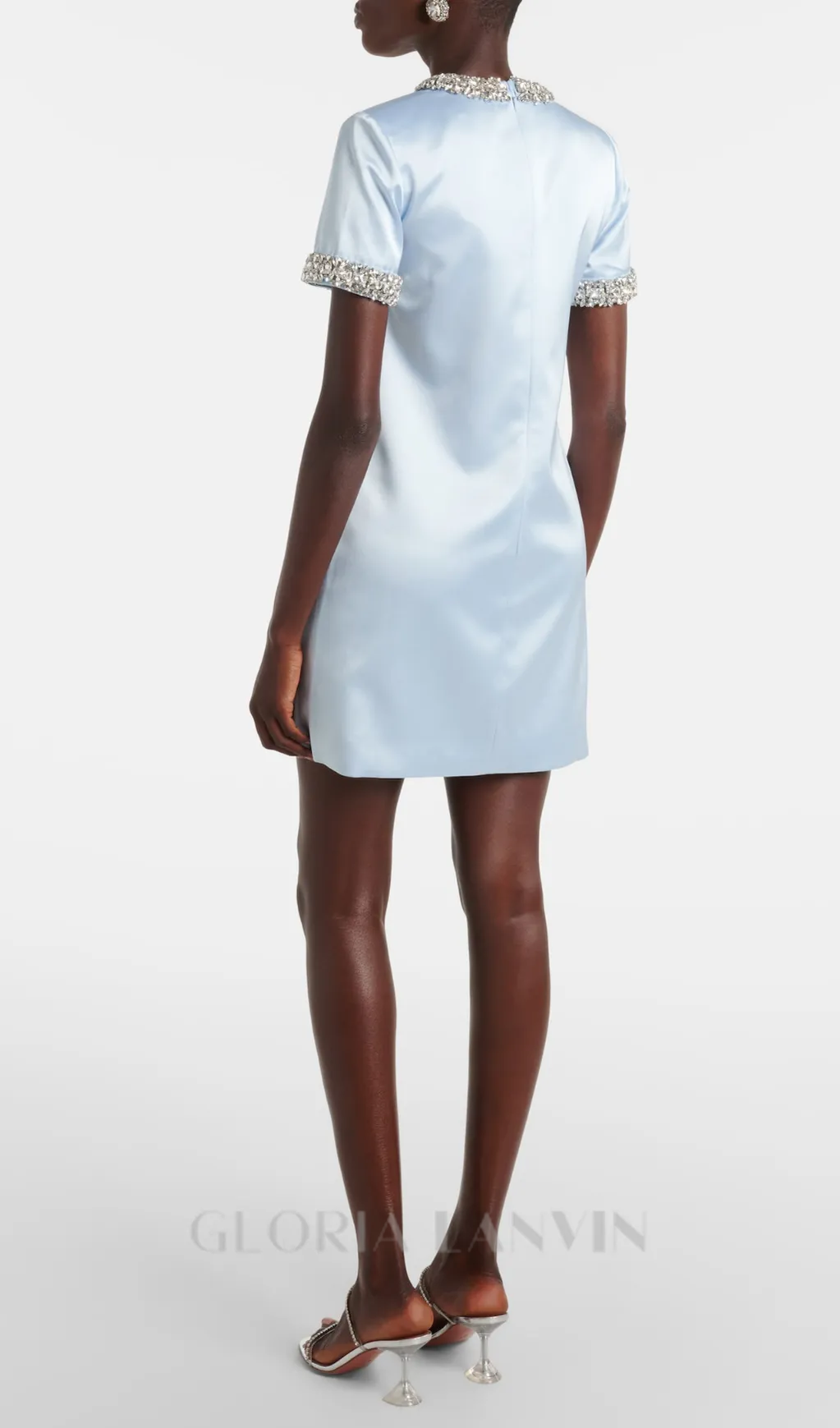 DESTINY EMBELLISHED SATIN MINI DRESS IN BLUE Gloria Lanvin