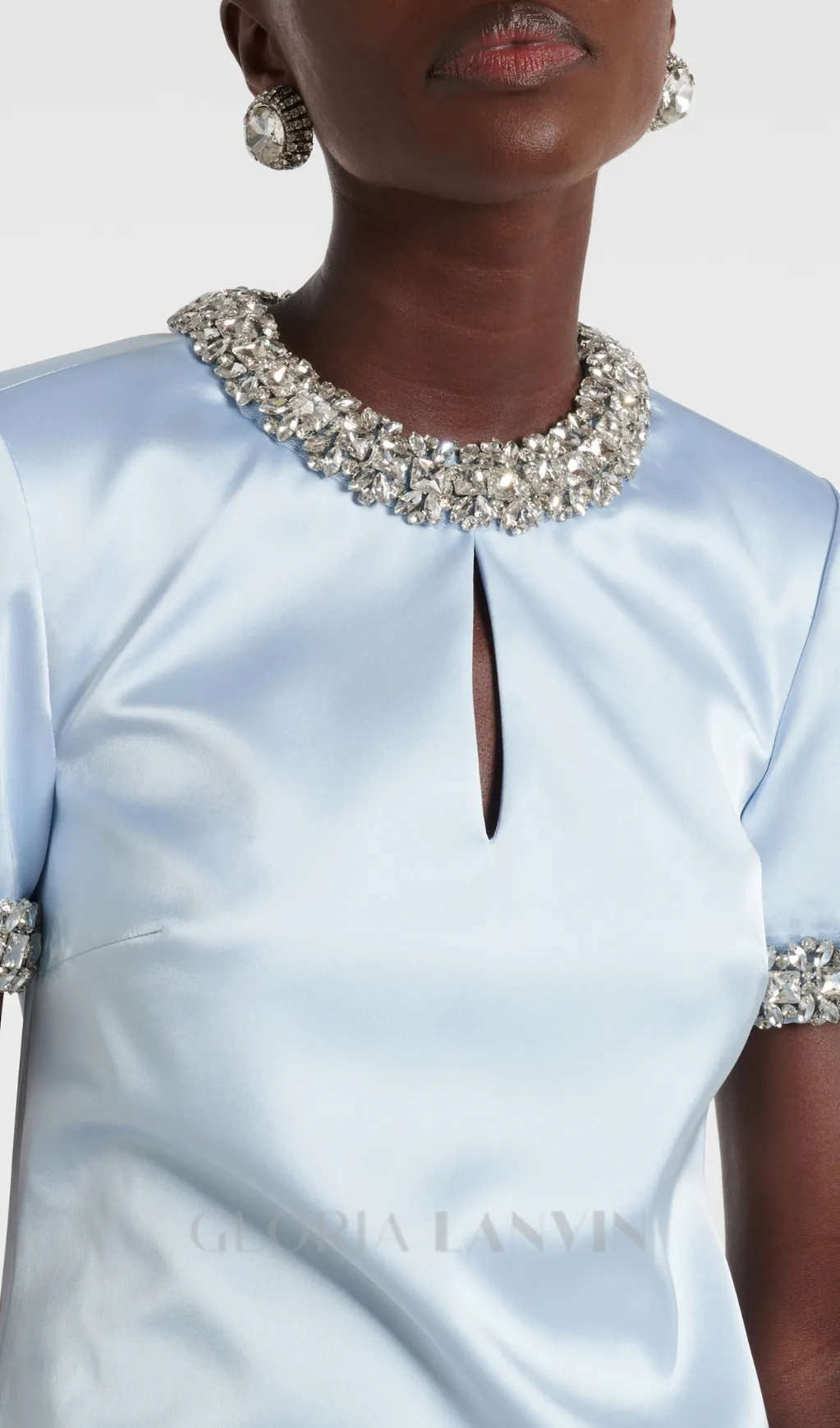 DESTINY EMBELLISHED SATIN MINI DRESS IN BLUE Gloria Lanvin