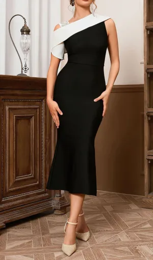 DIAGONAL SHOULDER FISHTAIL MIDI DRESS Gloria Lanvin