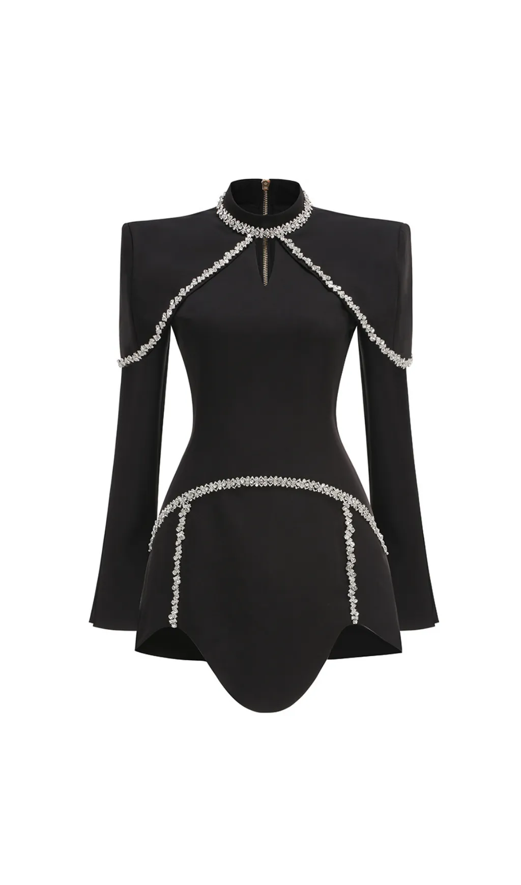 diamond chain embellished trumpet sleeve mini dress in black Gloria Lanvin