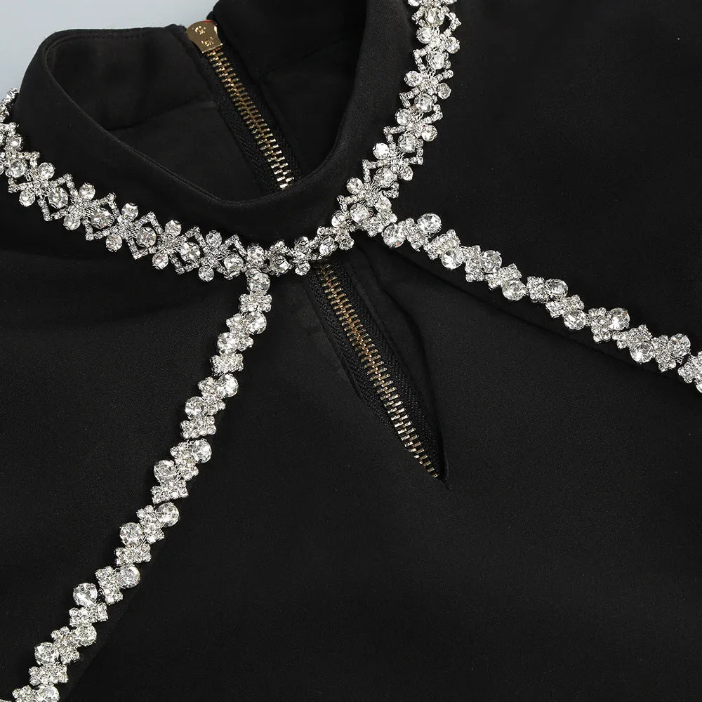 diamond chain embellished trumpet sleeve mini dress in black Gloria Lanvin