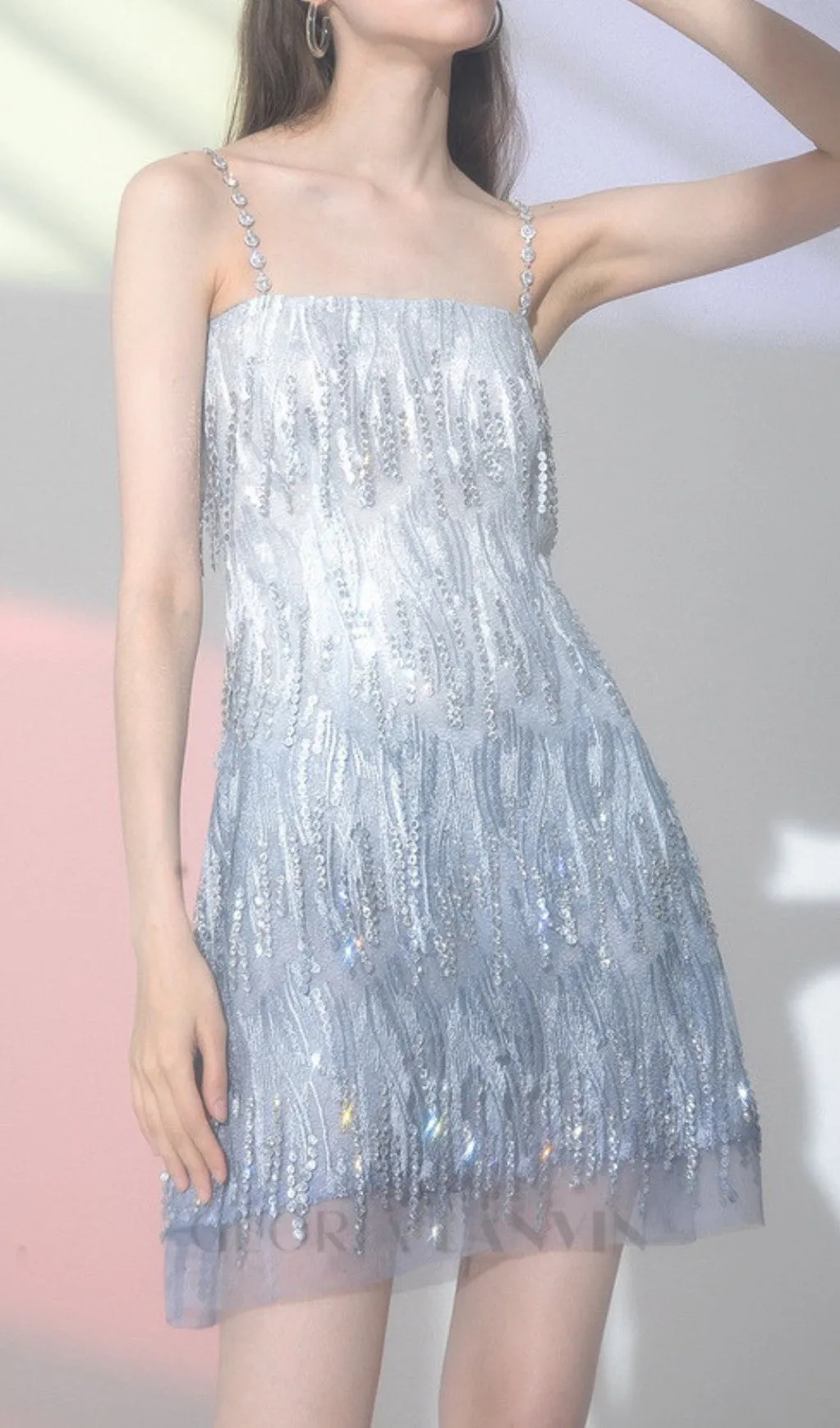 DIAMOND EMBELLISHED MINI DRESS IN BLUE Gloria Lanvin