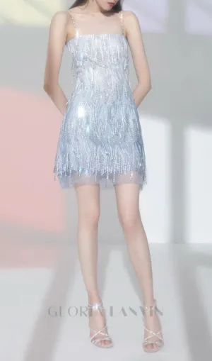 DIAMOND EMBELLISHED MINI DRESS IN BLUE Gloria Lanvin