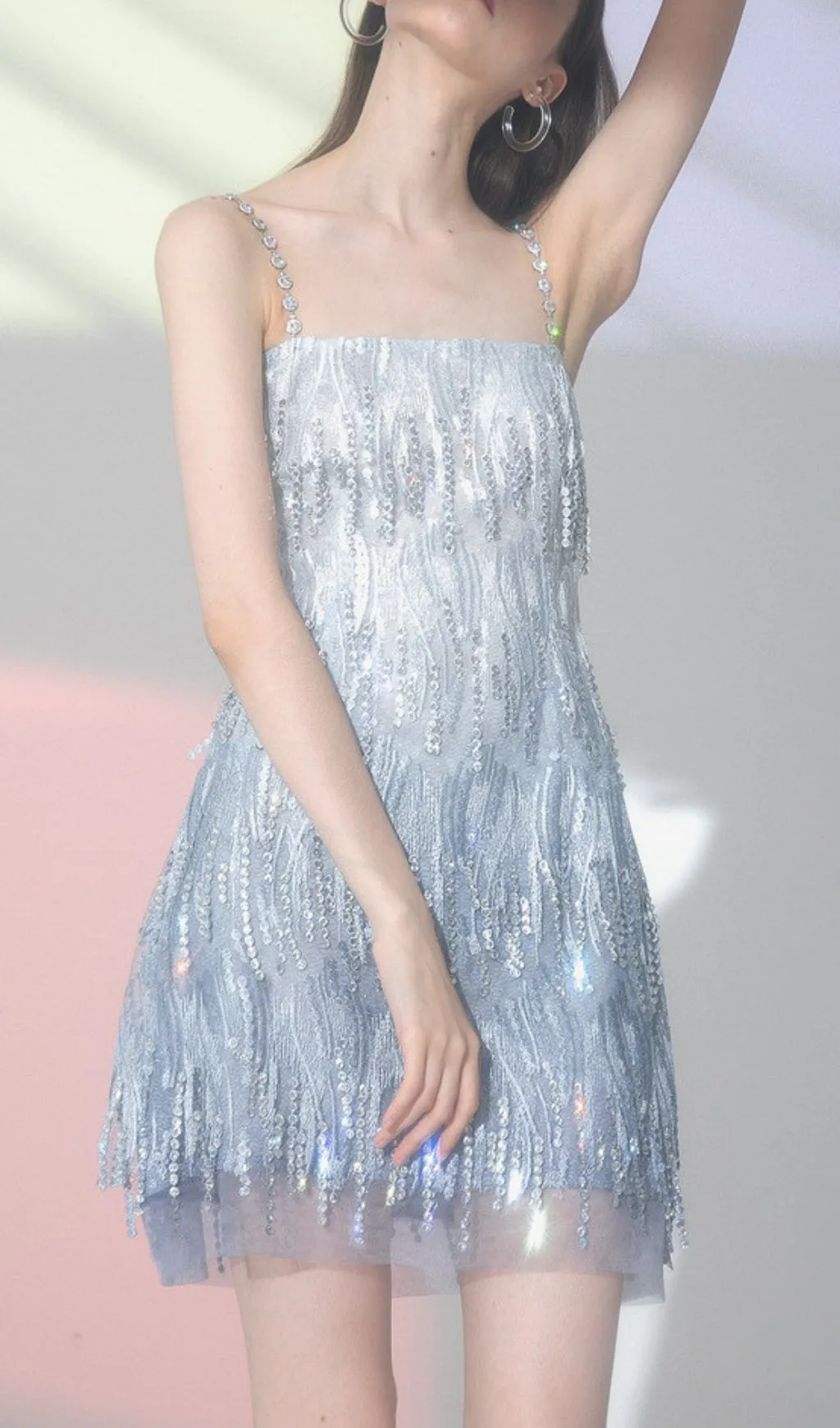 DIAMOND EMBELLISHED MINI DRESS IN BLUE Gloria Lanvin