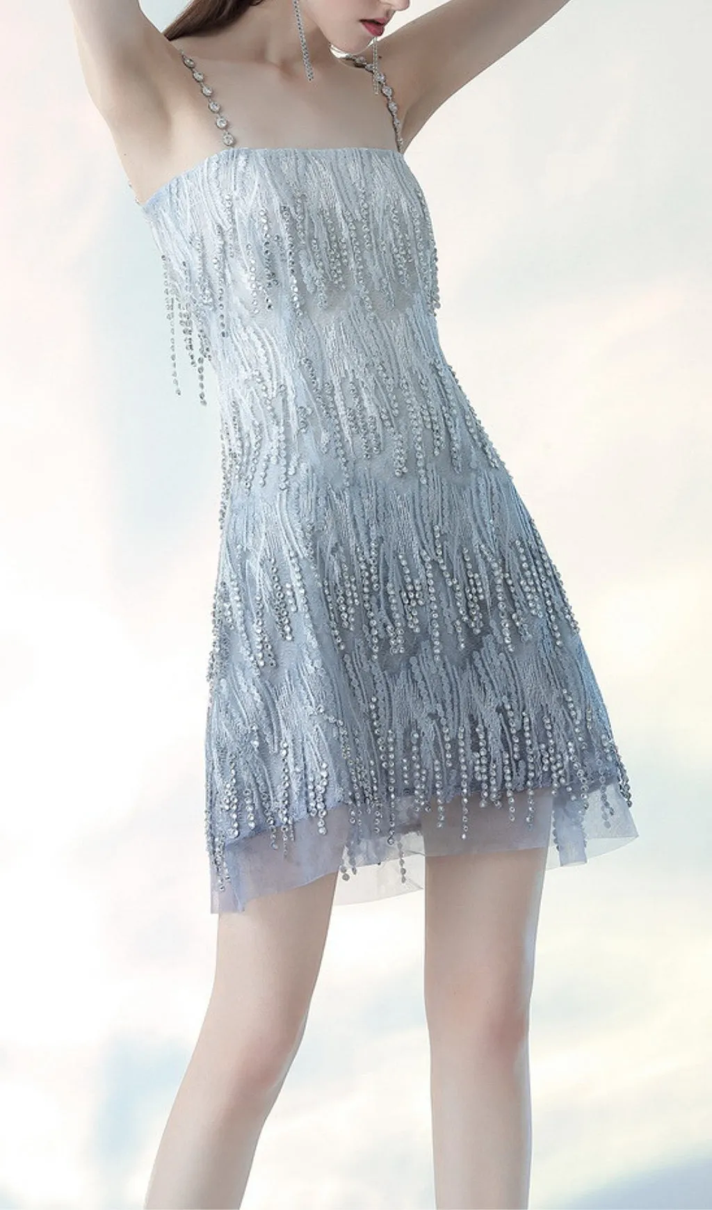 DIAMOND EMBELLISHED MINI DRESS IN BLUE Gloria Lanvin