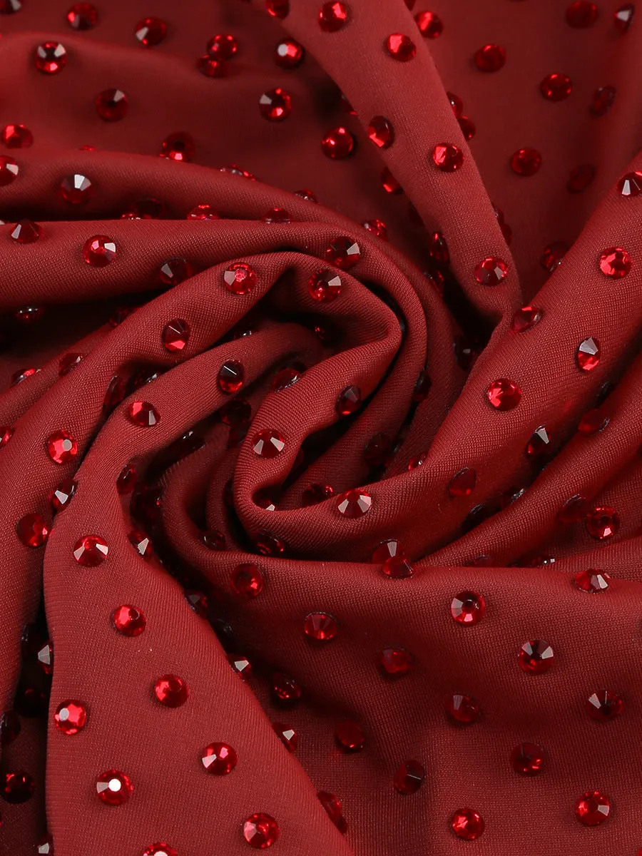 Diamond embellished pleated Midi Dress in merlot Gloria Lanvin