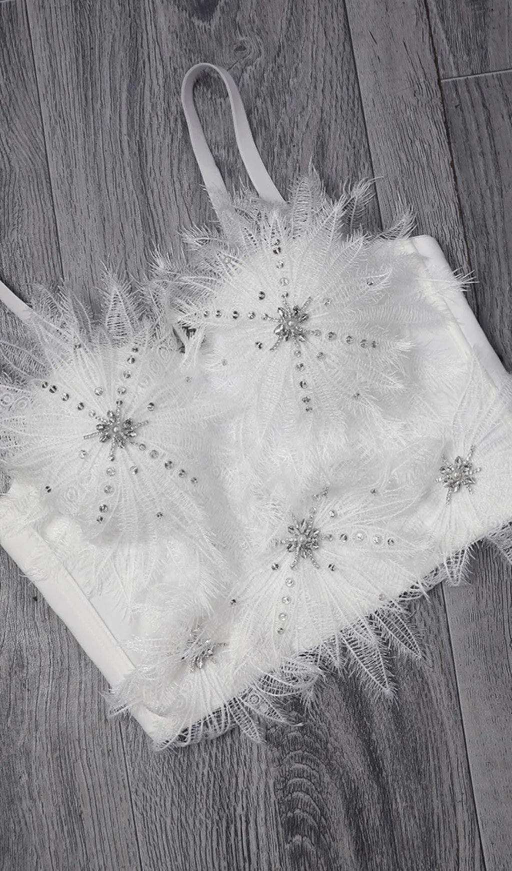 DIAMOND FEATHER CORSET TOP IN WHITE Gloria Lanvin